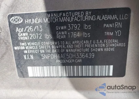 2013 Hyundai Elantra Gls из США, поврежденный, VIN 5NPDH4AE5DH336439